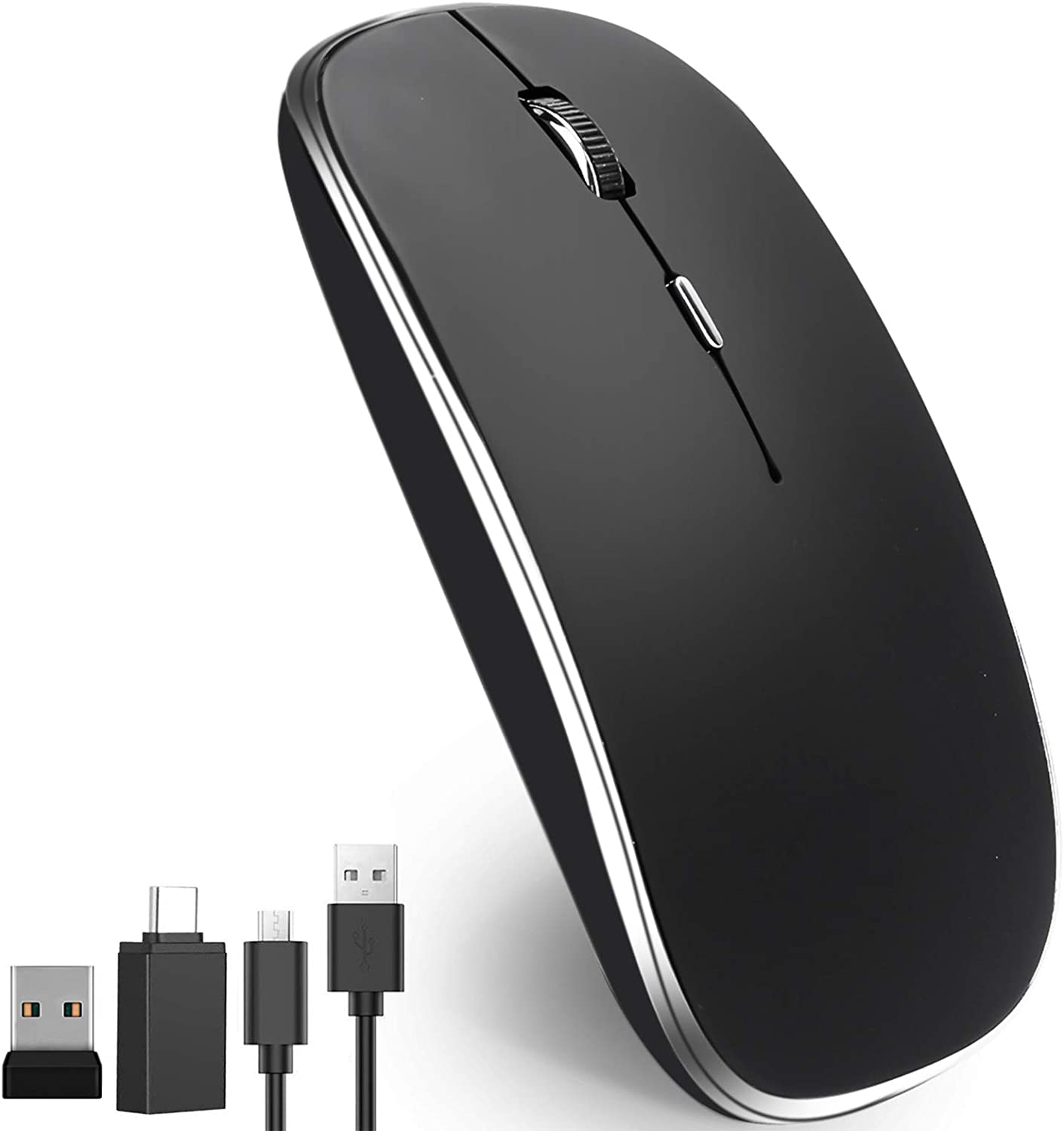 TYC Mouse Inalámbrico, Ratón Inalámbrico Recargable Wireless óptico Silencioso de 2.4 GHz, con Receptor USB y Tipo-c Adaptador, dpi Ajustable de 3 (1000/1200/1600) para Portátil PC Mac